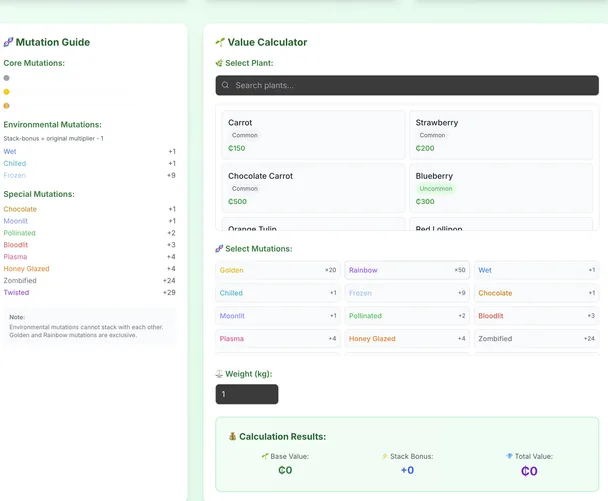 Grow a Garden Value Calculator
