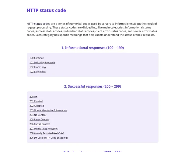 HTTP Status code