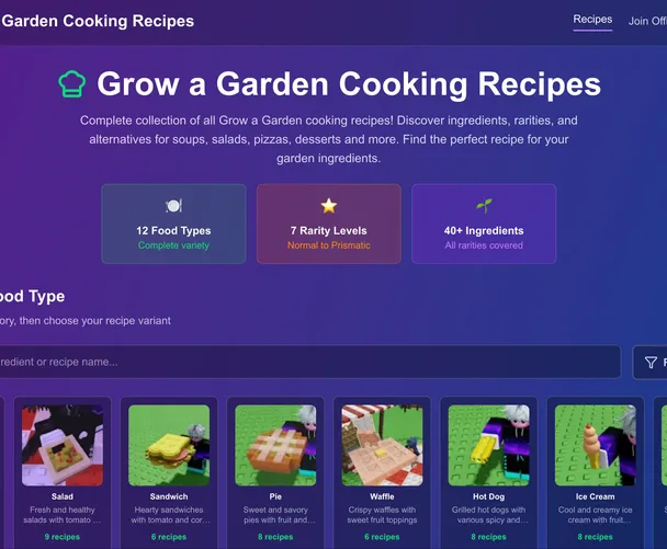 Grow a Garden Cooking Recipes